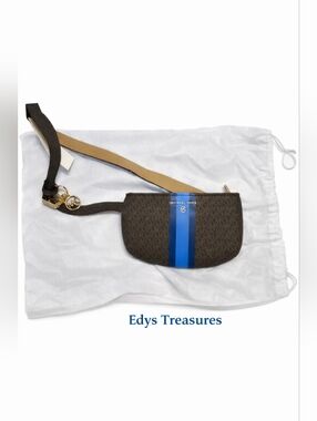 Michael Kors Brown MK Monogram Belt Bag Blue Stripe NWT Waist Bag